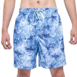 ROKKA ROLLA Quick Dry Mesh Lined Blue Shark Swim Trunks Size Small